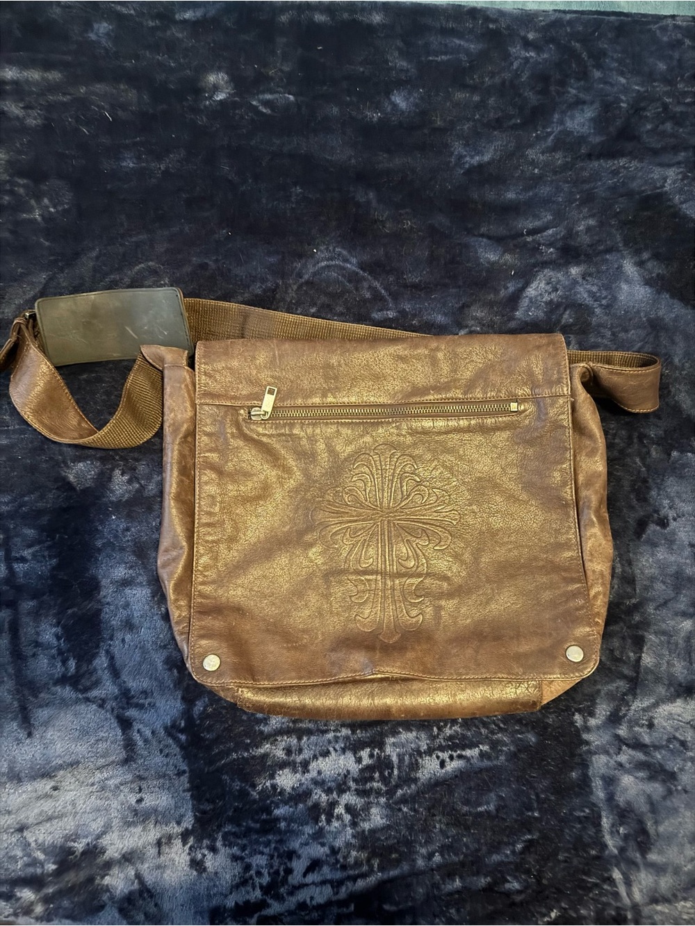 Vintage Y2K Brown Leather Crossbody Messenger Bag